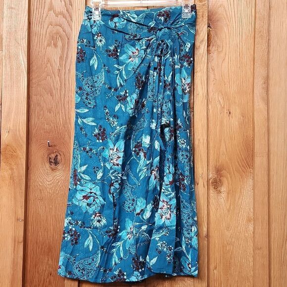 BOG Bohemian Peasant Celene Floral Layered Midi Skirt with Sit, Medium, Teal - Picture 1 of 10